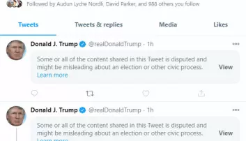 Faksimile av Donald Trumps Twitter-konto