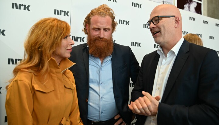 NRK-sjef Thor Gjermund Eriksen, skuespiller Kristoffer Hivju og produsent Gry Molvær Hivju.