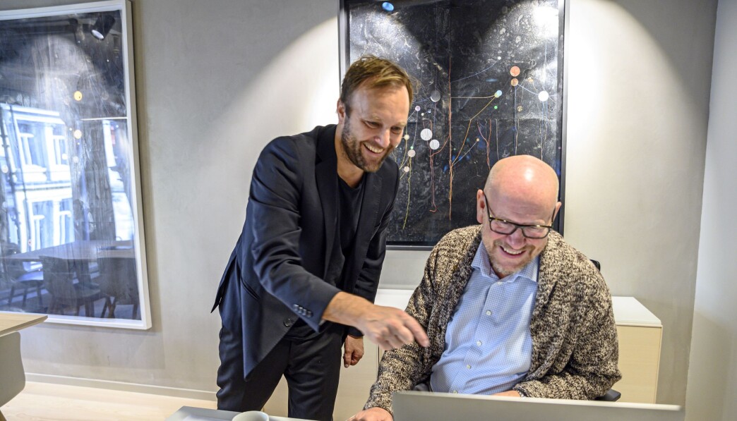 Daglig leder Sindre Beyer i TRY Råd og styreleder og reklamenestor Kjetil Try. Dette bildet er tatt før koronapandemien. Daglig leder Sindre Beyer i TRY Råd og styreleder og reklamenestor Kjetil Try. Dette bildet er tatt før koronapandemien.