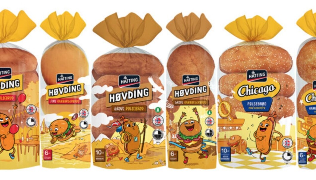 Familieserien Høvding hamburger- og pølsebrød har fått et mer lekent design - og den tidligere høvdinglogoen er byttet ut. Familieserien Høvding hamburger- og pølsebrød har fått et mer lekent design - og den tidligere høvdinglogoen er byttet ut.