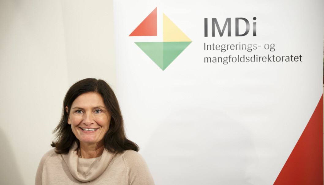 Direktør Libe Rieber-Mohn i Integrerings- og mangfoldsdirektoratet IMDi under en pressekonferanse i 2017. Nå har IMDi leid inn Nucleus som skal hjelpe direktoratet med en informasjonskampanje. Foto: Heiko Junge / NTB