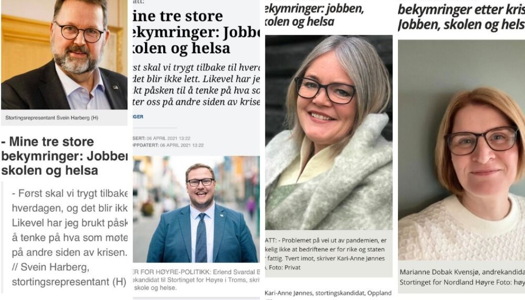 Det var mye felles tankevirksomhet i Høyre i påsken, kan det se ut som, på disse leserinnleggene. Det var mye felles tankevirksomhet i Høyre i påsken, kan det se ut som, på disse leserinnleggene.