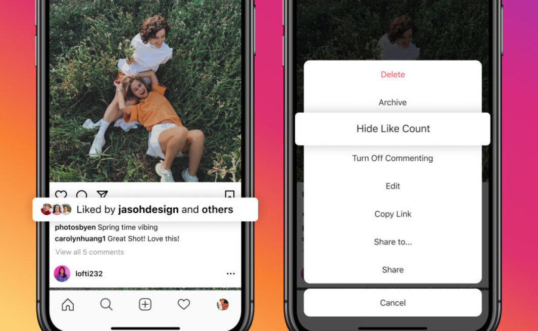 Facebook og Instagram gir nå brukerne mulighet til å skjule antall likes på poster. Oppdateringen har vært planlagt en stund, men ble forsinket av pandemi og presidentvalg. Facebook og Instagram gir nå brukerne mulighet til å skjule antall likes på poster. Oppdateringen har vært planlagt en stund, men ble forsinket av pandemi og presidentvalg.