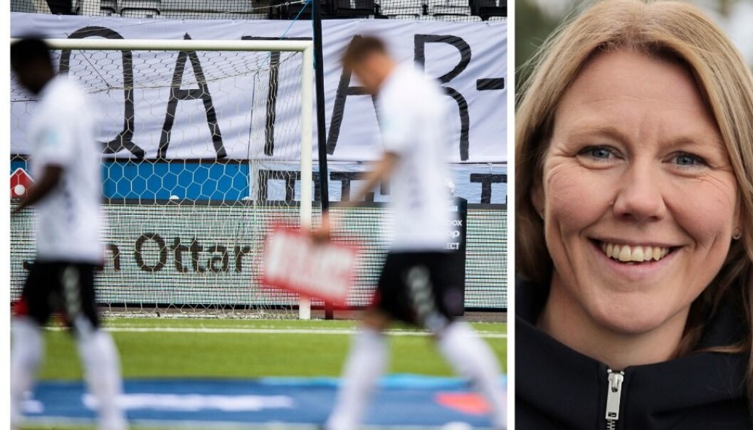 Mange krever boikott av fotball-VM i Qatar, som her i Skien. Det betyr at det har vært en storm å stå i for kommunikasjonsdirektør Gro Tvedt Anderssen og NFF. Mange krever boikott av fotball-VM i Qatar, som her i Skien. Det betyr at det har vært en storm å stå i for kommunikasjonsdirektør Gro Tvedt Anderssen og NFF.