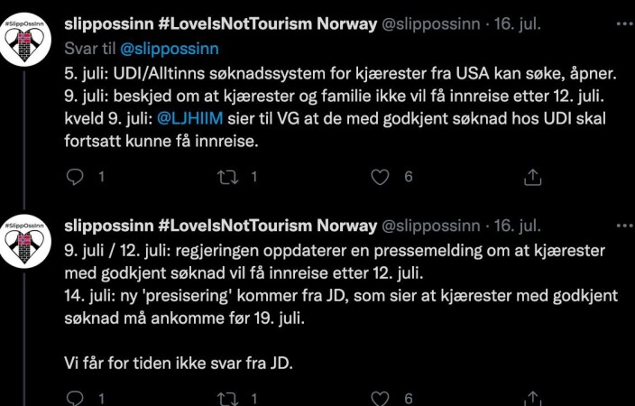 Flaaten påpeker at regleen har vært i så konstant endring at selv grensepoliti og UDI har slitt med å holde tritt. –Vi har opplevd at man aldri kan være helt sikker på om man kan komme inn i landet. Flaaten påpeker at regleen har vært i så konstant endring at selv grensepoliti og UDI har slitt med å holde tritt. –Vi har opplevd at man aldri kan være helt sikker på om man kan komme inn i landet.