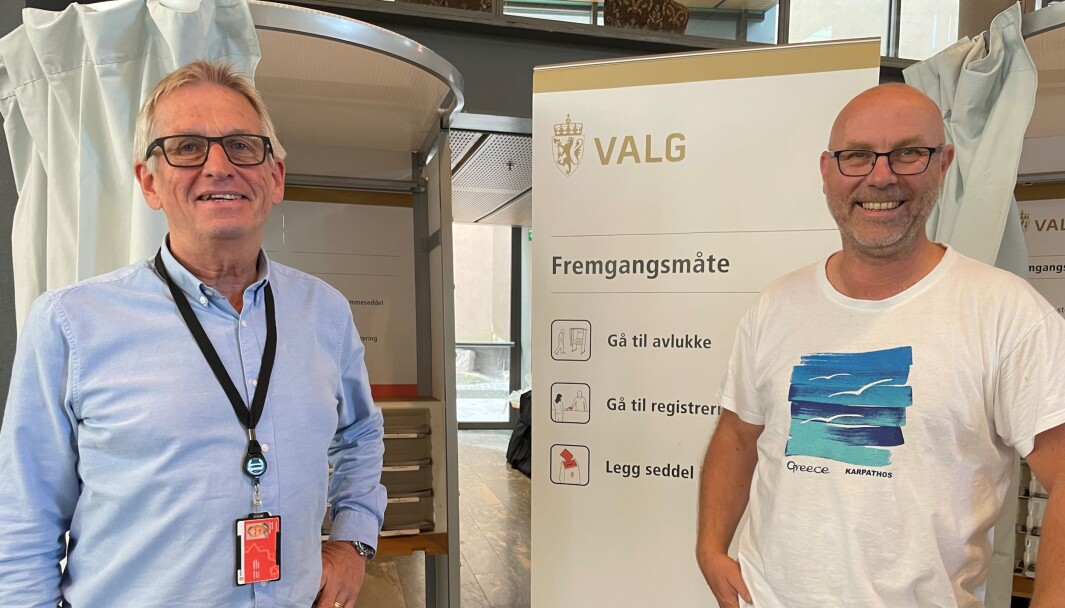 Valgansvarlig i Fredrikstad kommune Dick Ekeroth, og kommuniksjonsrådgiver i kommunen Trond Øyvind Karterud. Valgansvarlig i Fredrikstad kommune Dick Ekeroth, og kommuniksjonsrådgiver i kommunen Trond Øyvind Karterud.