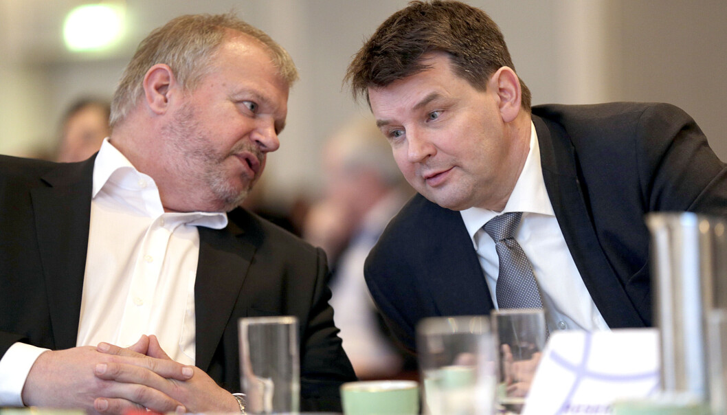 Bjarne Håkon Hanssen og Tor Mikkel Wara i henholdsvis Kruse Larsen og First House skal få vanskeligere arbeidsforhold inn mot det offentlige fremover. Foto: Vidar Ruud / NTB Bjarne Håkon Hanssen og Tor Mikkel Wara i henholdsvis Kruse Larsen og First House skal få vanskeligere arbeidsforhold inn mot det offentlige fremover. Foto: Vidar Ruud / NTB