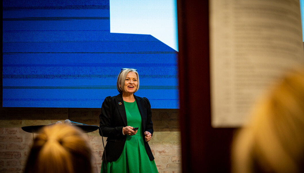 Maria Peltokangas fra Corporate Good på scenen under Medienettverkets Høstmøte på Pressens Hus. Maria Peltokangas fra Corporate Good på scenen under Medienettverkets Høstmøte på Pressens Hus.