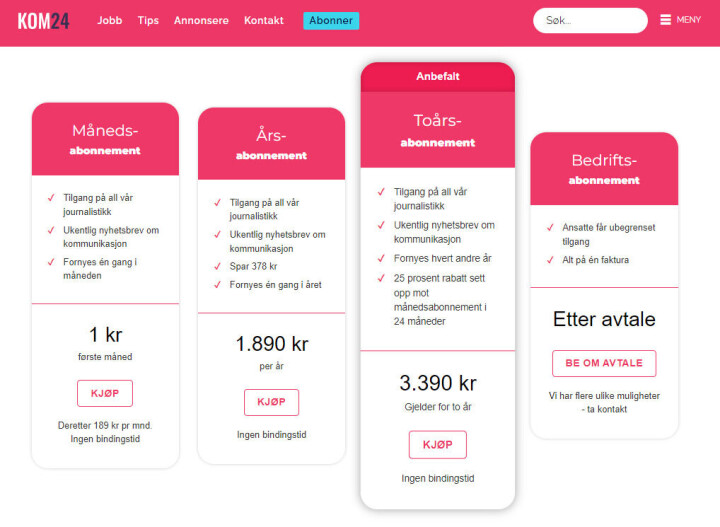 KOM24 lanserer abonnement 17. oktober 2022.