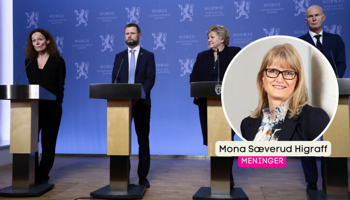 Mona Sæverud Higraff hadde notatene til pressekonferansen der blant annet helseminister Bent Høie stengte ned Norge 12. mars 2020.