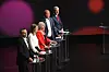 Partilederdebatten under Arendalsuka 2022. Arild Hermstad, Marie Sneve Martinussen, Kirsti Berstø, Trygve Slagsvold Vedum og Jonas Gahr Støre.