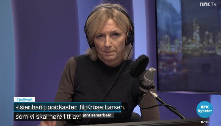 Lilla Sølhusvik er programleder i Politisk kvarter. I fredagens utgave hadde de tre lydklipp fra Kruse Larsen-podkasten, «Podkast uten portefølje».