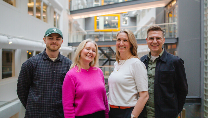 På bildet: Jonas Evensen (prosjektleder), Tanja Schøien (grunnlegger Green Camp). Anette Blixt (prosjektleder), Marcus Dahlqvist (produsent)