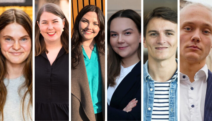 Fra venstre: Sigrid Døving Bjerke (AUF), Astrid Hoem (AUF), Andrine Hanssen-Seppola (Senterungdommen), Idun Elvira Svartaas Borgen (Senterungdommen), Ola Svenneby (Unge Høyre) og Simen Velle (FpU).