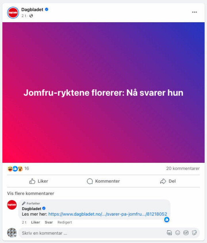 Slik deler Dagbladet noen av postene sine på Facebook.