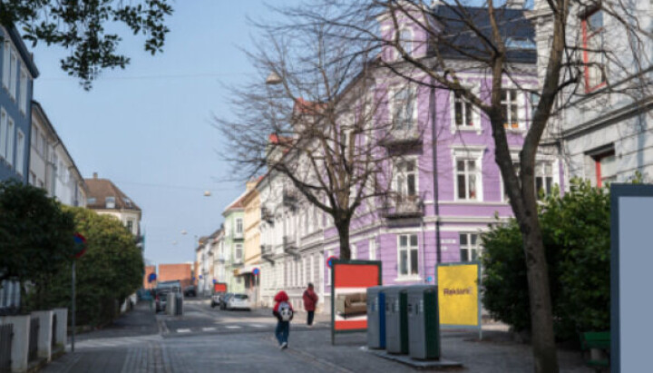 Slik ser man for seg reklame i en bygate på Møhlenpris. Slik ser man for seg reklame i en bygate på Møhlenpris.