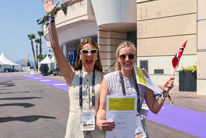 Full jubel da Angelika Marcinkeviciute og Maja Wirum fra WPP Media sikret gull i Young Lions Media fredag formiddag i Cannes.