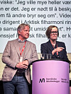 Claus Sonberg og Anette Trettebergstuen står ved en lilla talerstol med Nordiske mediedager-logo.
