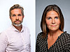 Side om side-portretter av en mann i lys skjorte og en kvinne i mørk rutete topp mot grå bakgrunn.