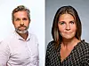 Side om side-portretter av en mann i lys skjorte og en kvinne i mørk rutete topp mot grå bakgrunn.